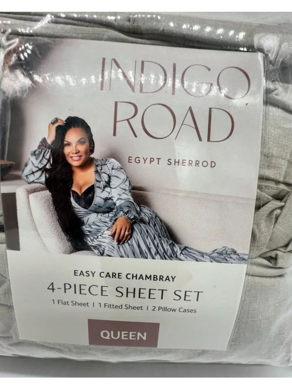 Indigo Road Chambray Mushroom 4-Piece Queen Sheet Set Easy Care Bedding